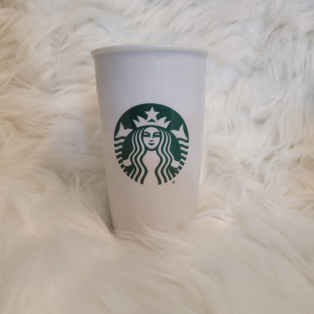 Starbucks Logo Ceramic Travel Mug 12 Oz White Tumbler